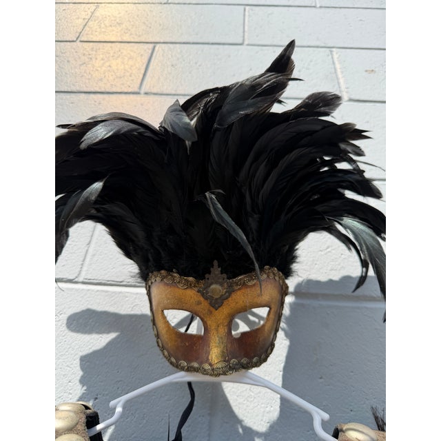 Vintage Italian Papier-Mâché Feathered Venetian Masquerade Mask For Sale In West Palm - Image 6 of 6