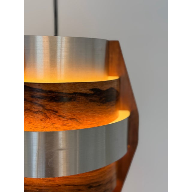 Walnut Veneer and Aluminium Pendant Lamp by Hans-Agne Jakobsson, Sweden, 1960s For Sale - Image 4 of 18