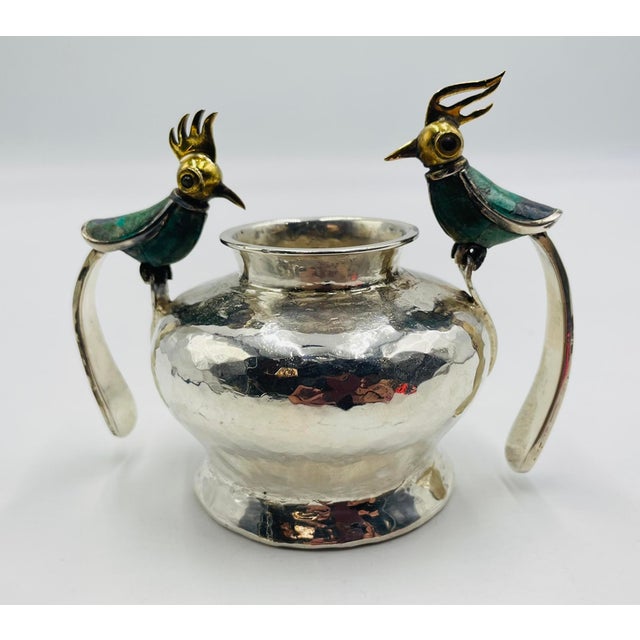 Los Castillo 1950s Los Castillo Malachite-Inlaid Bird Creamer & Sugar Set, Taxco Mexico For Sale - Image 4 of 18