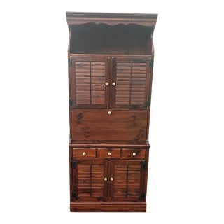 Ethan Allen Antiqued Pine Lighted Hutched Cabinet For Sale