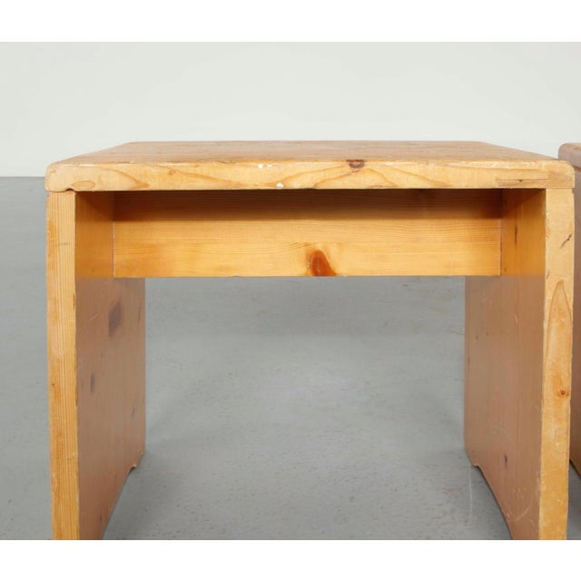 Charlotte Perriand for Les Arcs 1600, Attributed Pair of Carved Pine Stools, 1960s For Sale - Image 9 of 13