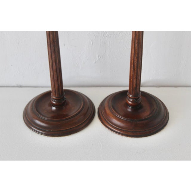 Late 20th Century Georgian Style Mahogany Brass Candlestick Table Lamps - a Pair For Sale - Image 9 of 18