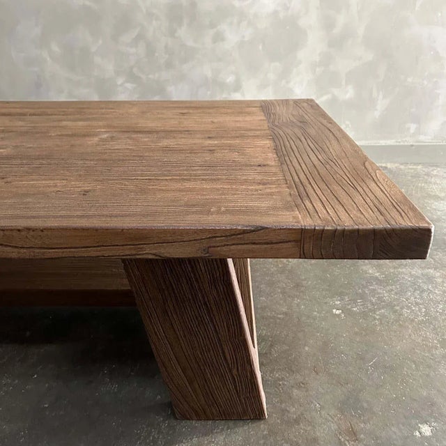 Reclaimed Elm Wood Coffee Table in Walnut Finish For Sale - Image 9 of 12