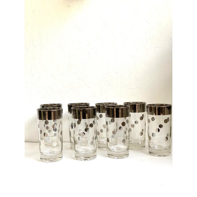 Mid 20th Century Mid 20th Century Dorothy Thorpe Silver Polka Dots Highball Glasses- Set of 8 For Sale - Image 5 of 9