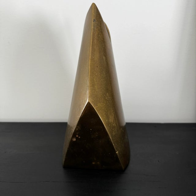 Vintage Modern Abstract Geometric Brass Vase by James Johnston. Signed on the underside