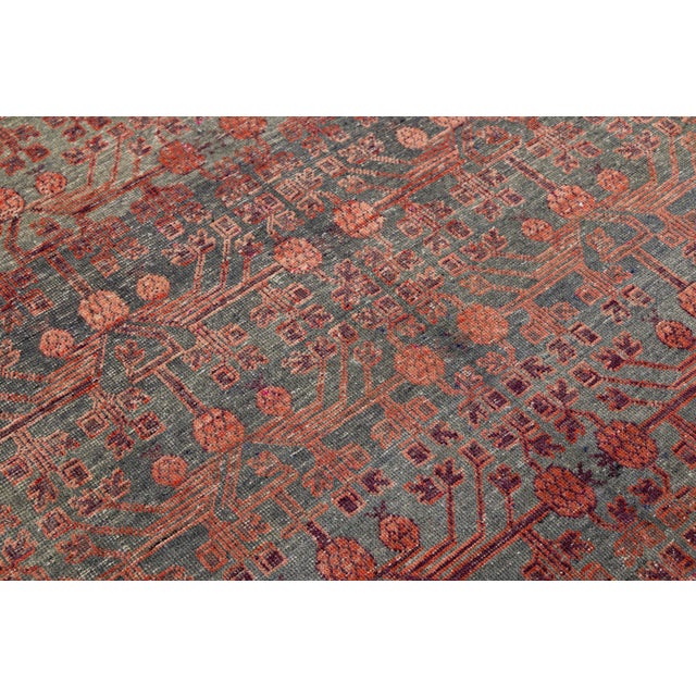 Antique Khotan Rug With Pomegranate Motif in Muted Terracotta & Slate Gray, Wool Area Rug For Sale In New York - Image 6 of 10