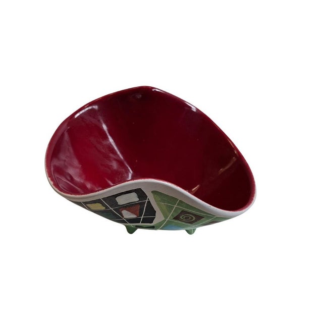 Red Mid-Century Modern Geometric Bowl, Deruta, Italy, 1950s For Sale - Image 8 of 9