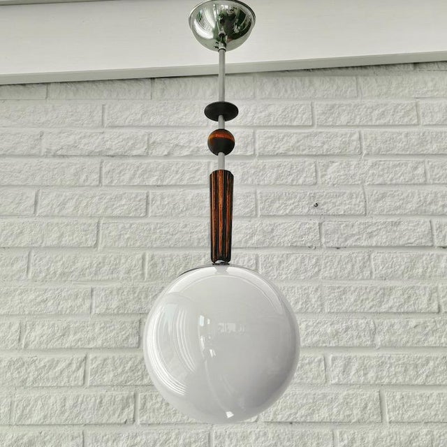 Art Deco Pendant Lamp in Opal Glass and Birch, Sweden, 1930s For Sale - Image 3 of 11