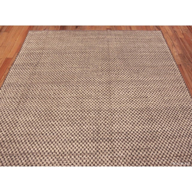 Modern Neutral Cream Color Geometric Checkerboard Pattern Modern Area Rug For Sale - Image 3 of 6