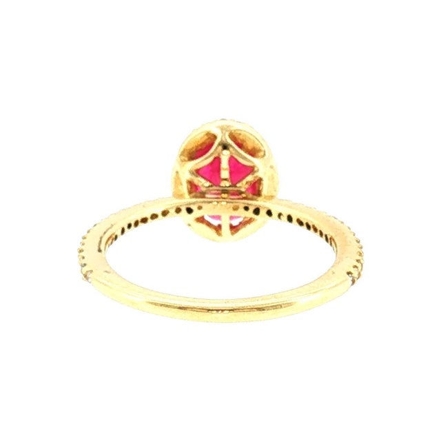 Modern Late 20th-Century 14k Yellow Gold Synthetic Ruby and Diamond Ring For Sale - Image 3 of 4