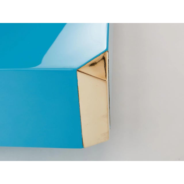 Willy Rizzo Blue Lacquer and Brass Bar Coffee Table Alveo 1970s For Sale - Image 9 of 12