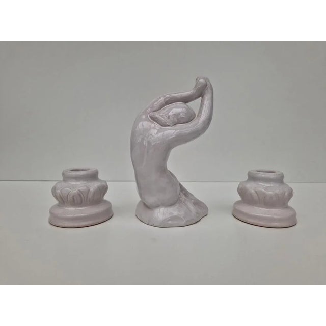 Steinggut Figure with Candleholders by Lauritz Adolph Hjorth, Denmark, 1960s, Set of 3 For Sale - Image 3 of 6