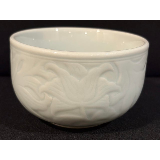 Ceramic Late 20th Century Celadon Porcelain Bowls With Wildlife and Floral Raised Relief Motifs - A Pair For Sale - Image 7 of 10