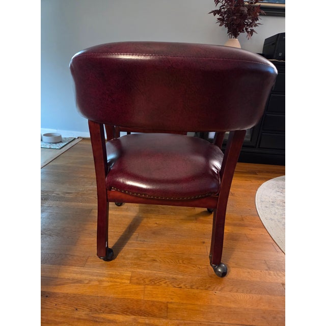 Burgundy Leathersoft Office Chair With Nail Accent on Casters for Mobility For Sale - Image 4 of 6