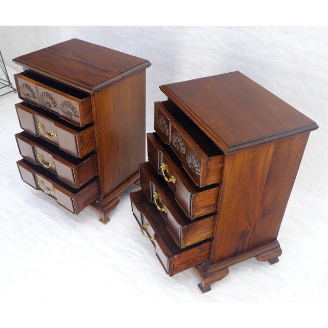 Pair of Solid Mahogany Brass Pull 4 Drawer Bracket Feet Night Stands Tables MINT For Sale - Image 17 of 18