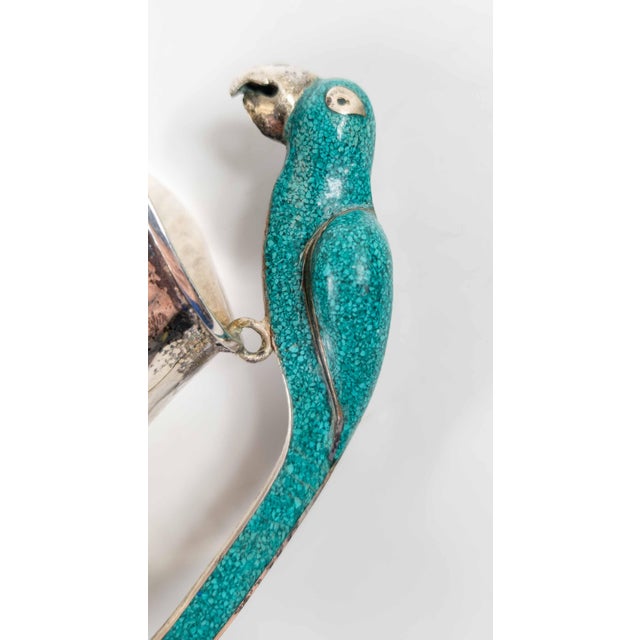 Mid-Century Modern Silverplate Pitcher With Turquoise Bird After Los Castillos by Taxco Cobre For Sale - Image 10 of 13