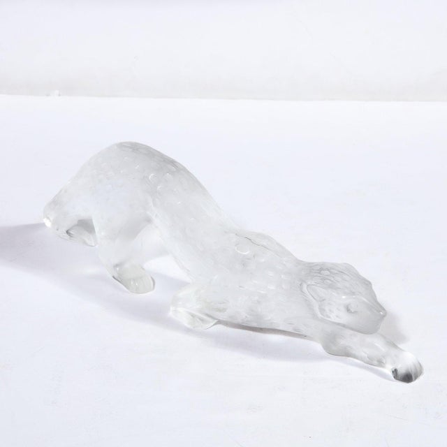 1980s Modernist Spotted Stalking Leopard in Frosted Crystal Signed by Lalique For Sale - Image 5 of 12