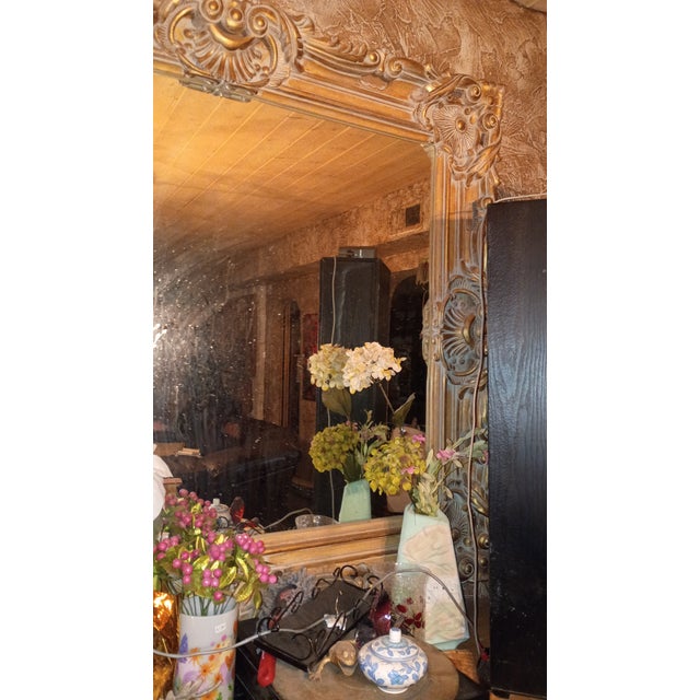 Grand 19th C. Satinwood Mirror - Massive Great Hall & Foyer Statement Piece Hand Carved Box Framework 65" X 54" For Sale - Image 4 of 4