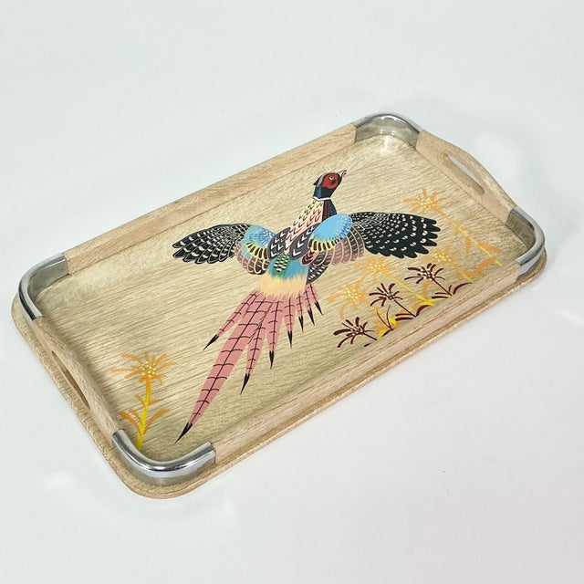 1960s Vintage Rustic Farmhouse Boho Chic Large Cerused Oak Pheasant Tray, Small, Thanksgiving For Sale - Image 9 of 10