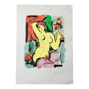 1988 Large Screen Print “Yellow Nude” by Dutch Artist Nic Jonk -