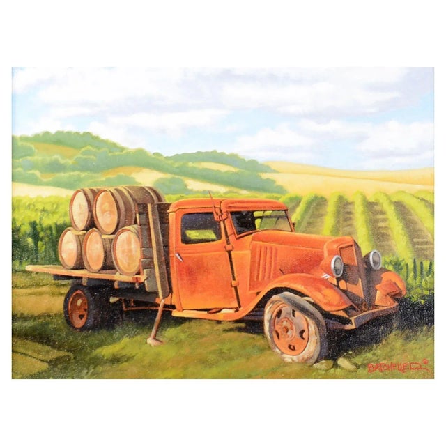 Keith Batcheller "Flat Tire" oil on canvas. This Keith Batcheller painting comes framed as shown. Dimensions 12″H x 16″W...