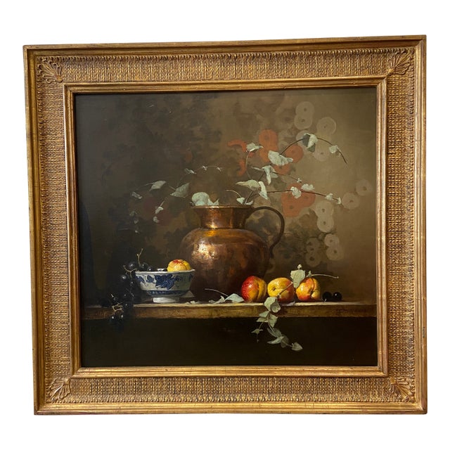 1990s Eleanor Moore's Still Life With Copper Pitcher and Fruit, Framed For Sale