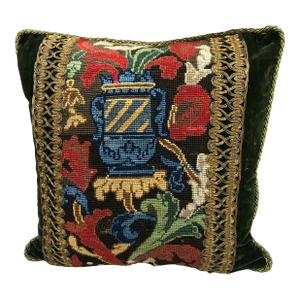 Antique Red and Green Tapestry Decorative Square Pillow