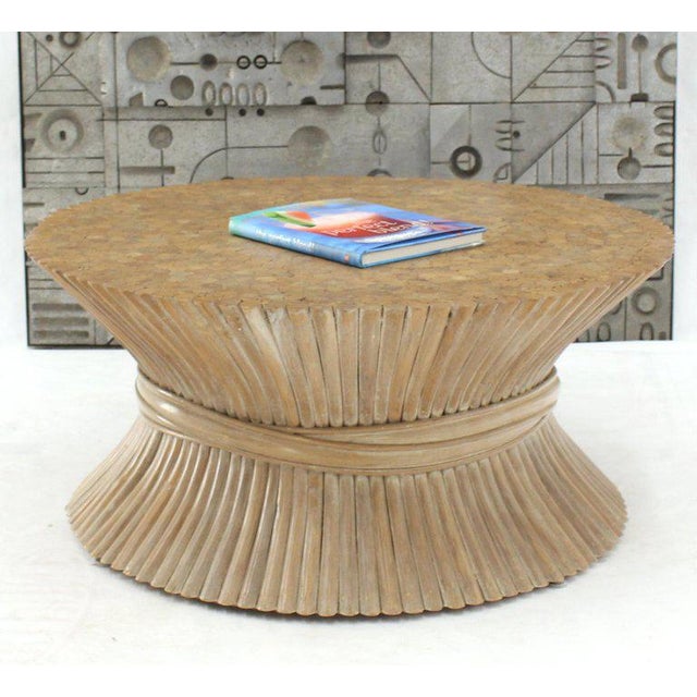 Mid-Century Modern white wash finish bamboo sheaf base coffee table by McGuire.