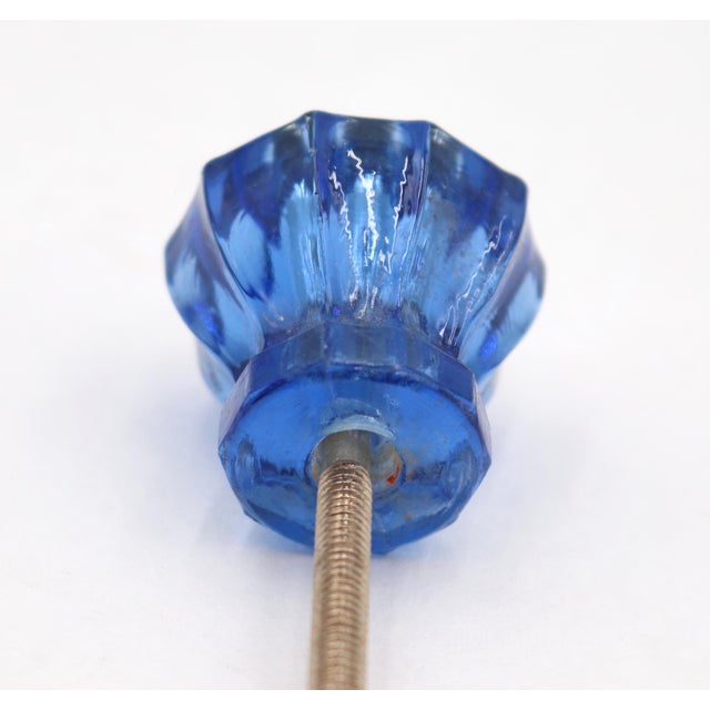 Pair of Vintage 1.125 In. Blue Glass Cabinet Knobs For Sale - Image 6 of 6