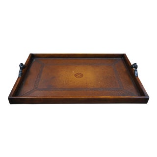Theodore Alexander Tooled Leather Victorian Library Tray Clasped Hands For Sale