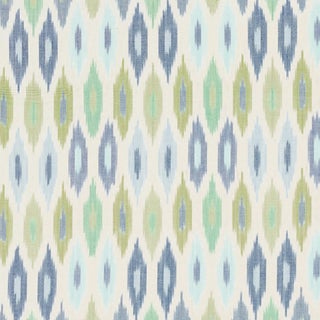 Schumacher Sunara Ikat Fabric In Peacock For Sale