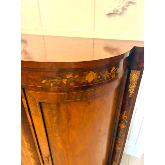 Antique Victorian Burr Walnut Sideboard Cabinet with Floral Marquetry Credenza, 1850 For Sale - Image 12 of 18