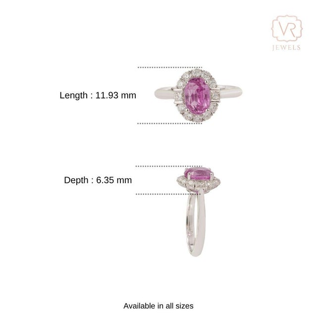 1.94ct Pink Sapphire Diamond Oval Engagement Ring for Her Size 4 in 18k Solid Gold For Sale - Image 11 of 16