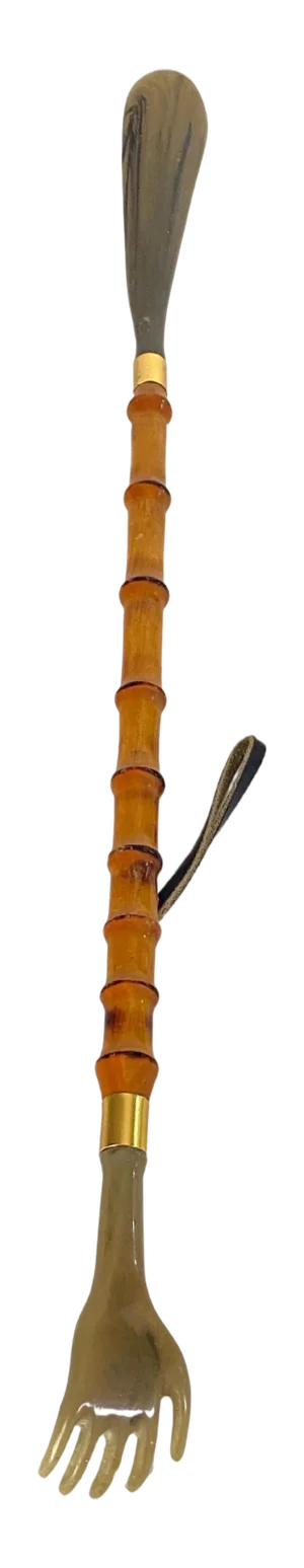 Faux Bamboo Shoe Horn with Metal and Brass Ornaments, France, 1970s