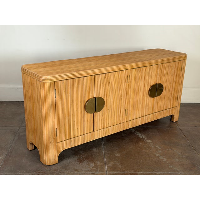 Italian Style Rattan Mid Century Sideboard With Brass Hardware For Sale - Image 11 of 17