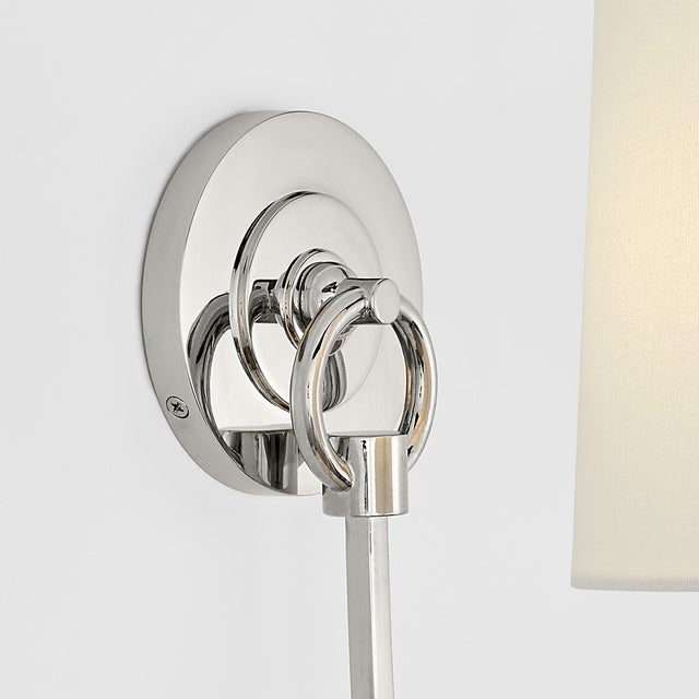 Visual Comfort Thomas O'Brien for Visual Comfort Signature Reed Single Sconce in Polished Nickel with Linen Shade For Sale - Image 4 of 8