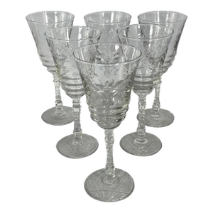 Vintage 1947 Libbey Rock Sharpe Arctic Rose Water Goblets- Set of 6