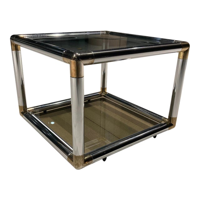 Postmodern Tubular Chrome & Tiered Glass End Table Manner of John Mascheroni for Mastercraft For Sale
