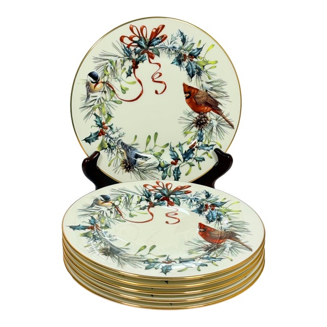 1990s Lenox “ Winter Greetings” Side Plates ~ Set of 6 For Sale