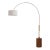 1980s Nova of California Tambo Brass Floor Lamp - 92 Mid Century Arc Lamp, Dark Walnut Base, White Linen Shade, Dimmable For Sale