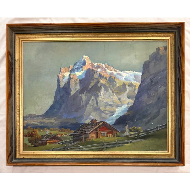 Mid-Century Original European Alpine Village Oil Painting on Board For Sale - Image 11 of 11