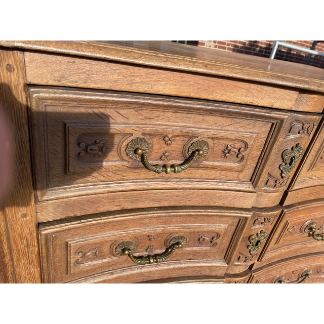 19th Century Carved Bell Flower European 3 Draw Chest Commode Dresser Brass Pull For Sale - Image 6 of 12