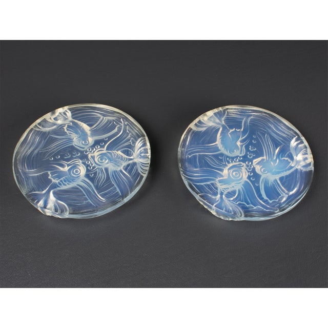 Verlys France Art Deco Opalescent Glass Wine Coasters with Fish Decor, 2 pieces For Sale - Image 10 of 16