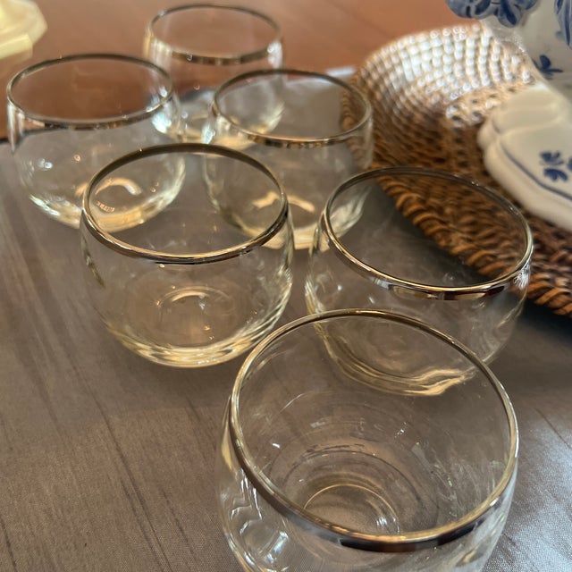 Art Deco 1960s Dorothy Thorpe Silver Rimmed Bar Glasses Set of 6 For Sale - Image 3 of 4