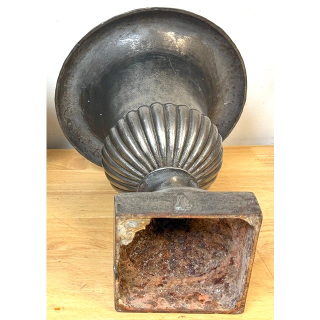 Pair of English Regency Silvered Cast Iron Egg-and-Dart Urns, Early 19th Century For Sale - Image 4 of 12