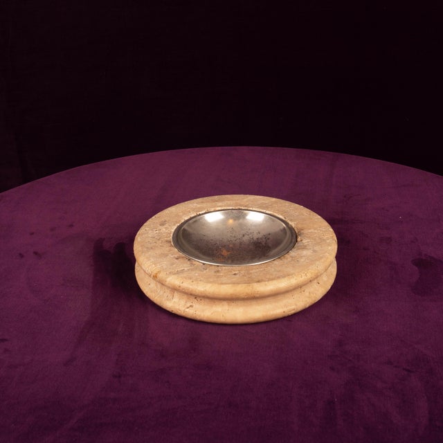 Round Italian Travertine Ashtray with Removable Metal Dish, 1970 For Sale - Image 12 of 12