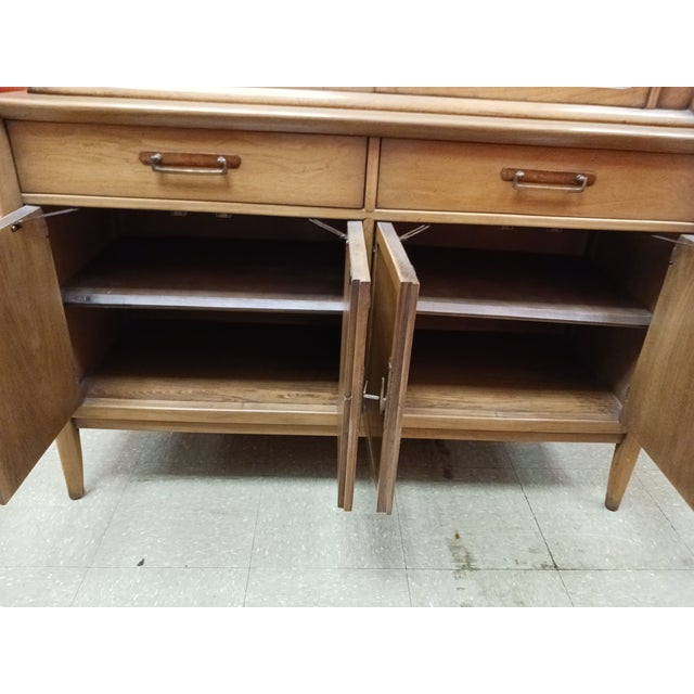 Wood 1963 Drexel Meridian Pecan & Walnut China Hutch For Sale - Image 7 of 12