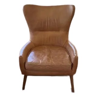 West Elm Erik Leather Wing Chair For Sale