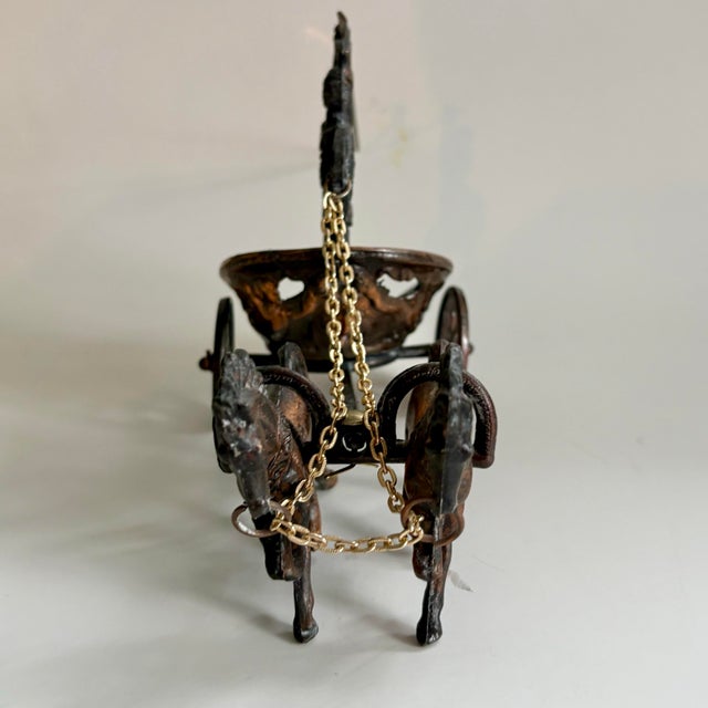 Vintage Bronze Roman Warrior in Chariot Pulled by Two Horses Sculpture For Sale - Image 9 of 11