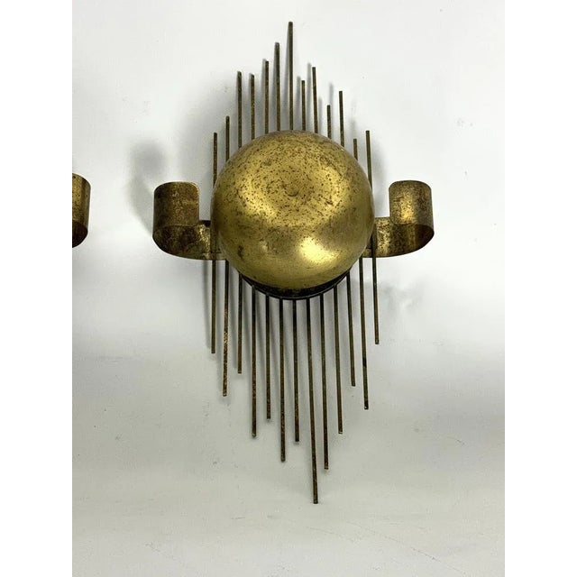 Mid-Century Gilded Metal Sconces, Italy, 1950s, Set of 3 For Sale - Image 6 of 12